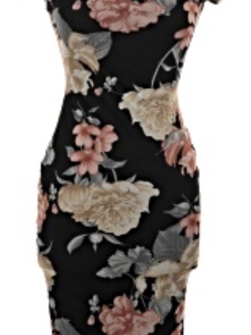 Floral Midi Sheath Dress in Black and Blush - Women